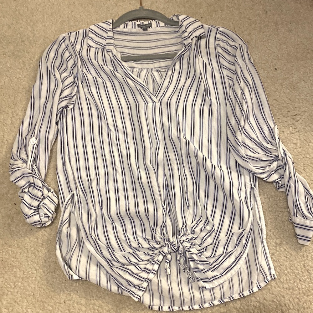 White and blue 3/4 sleeve blouse from Charlotte Russe